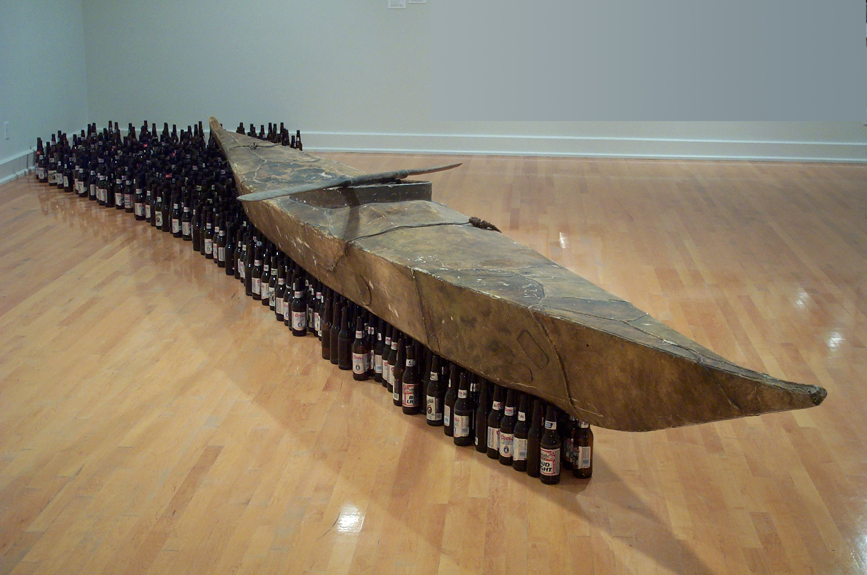 Image credits (l–r): File Name: Kcho 1998.410.001a.JPG Kcho, Para olvidar (In Order to Forget), 1996. Kayak and beer bottles. Collection of ASU Art Museum. Purchased with funds provided by the ASU Art Museum Store, the Friends of the ASUAM, and by The FUNd at Arizona State University Art Museum. Photography by Craig Smith
